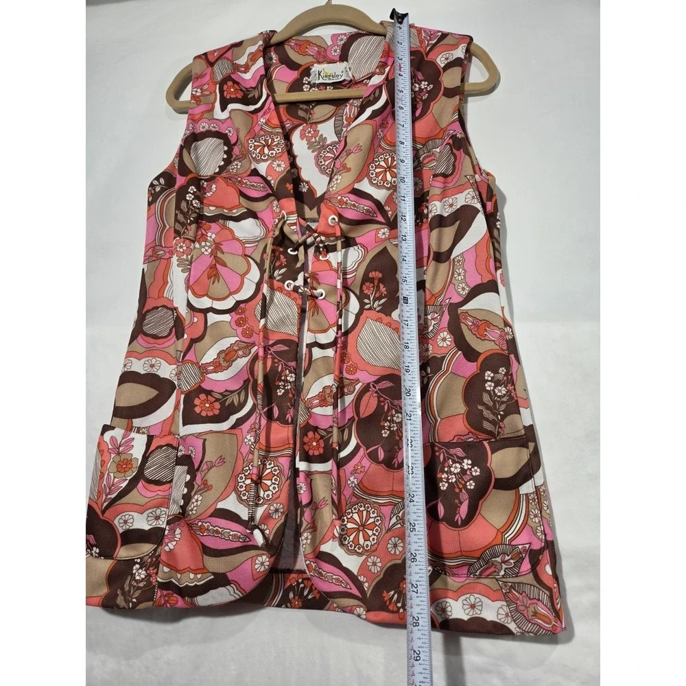Vtg 70s Kingley Hippie Boho Lace‎ Up Vest Small Flower Child Retro Psychodelic